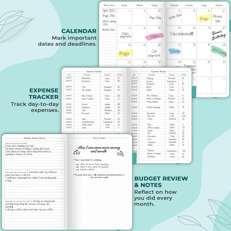 GoGirl Budget Planner â€“ Monthly Financial Planner Organizer Budget Book. Expense Tracker Notebook Journal to Control Money, A5 (Turquoise) - Image 4